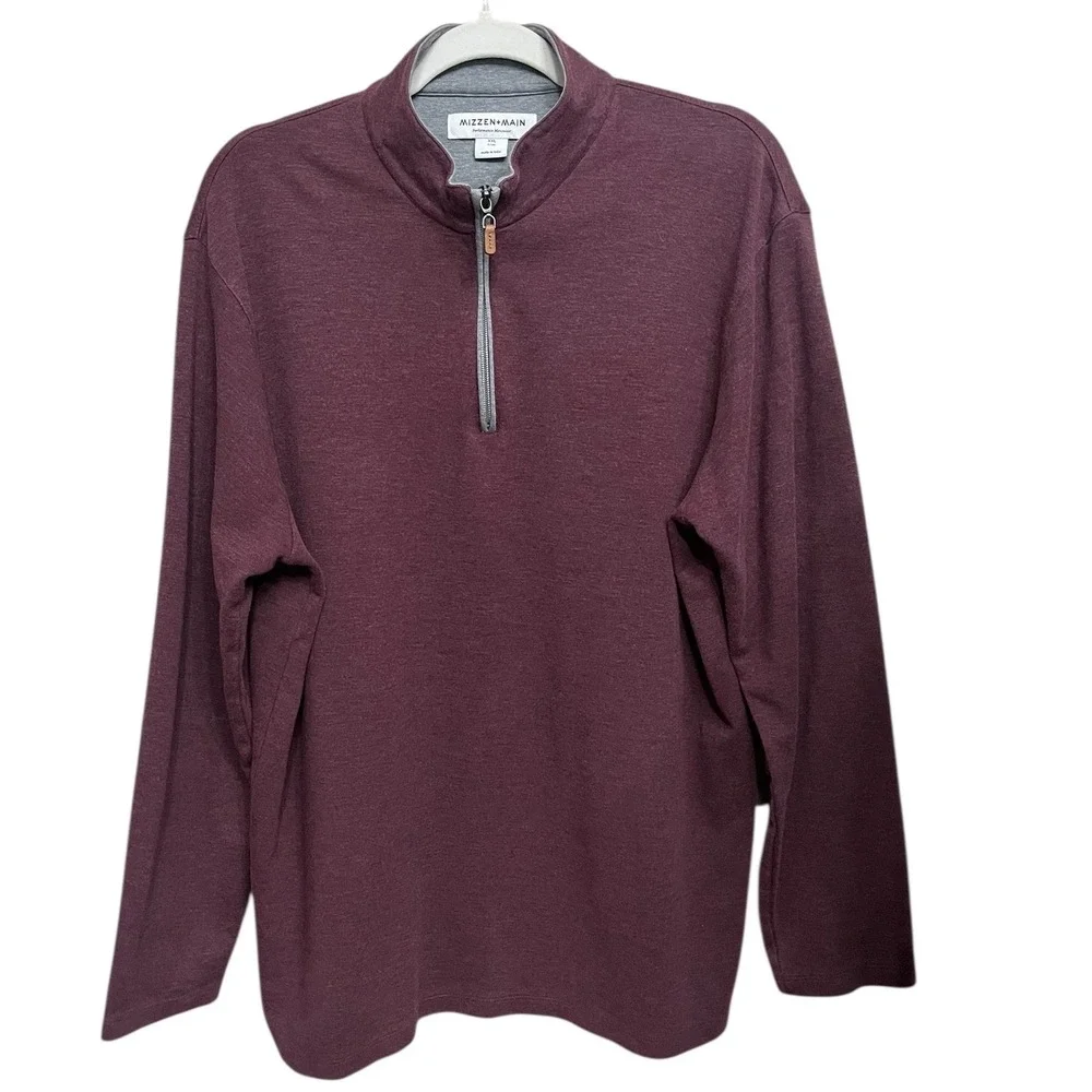 Mizzen+Main Performance Menswear Wine‎ Heather Quarter Zip Long Sleeve Shirt XXL